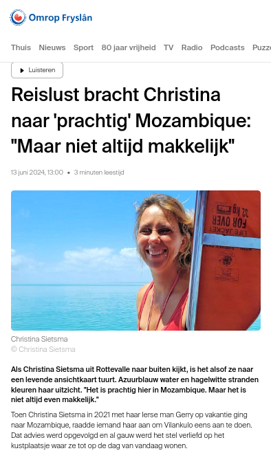 Interview Omrop Fryslân Fryske Flagge Interview Omrop Fryslân over Mozambique. Fryske Flagge Friezen sitte oeral op de wrâld. Friezen om Utens
