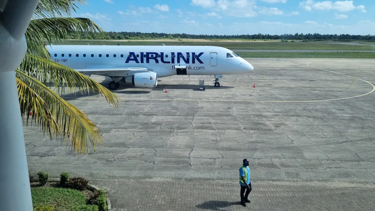 Airlink aircraft at Vilanculos Airport in Mozambique, connecting regional routes with South Africa.