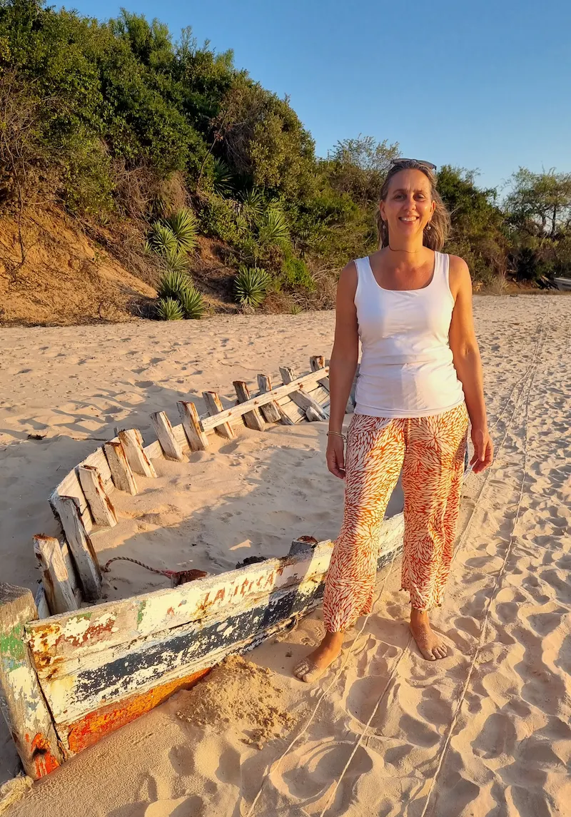 Christina Sietsma standing on the beach on Benguerra Island in Mozambique's Bazaruto Archipelago